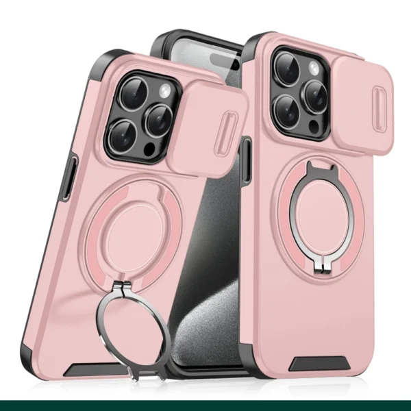 Lingke Sliding Camshield Ring Holder Case For iPhone Rose Gold