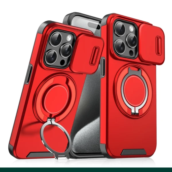 Lingke Sliding Camshield Ring Holder Case For iPhone Red