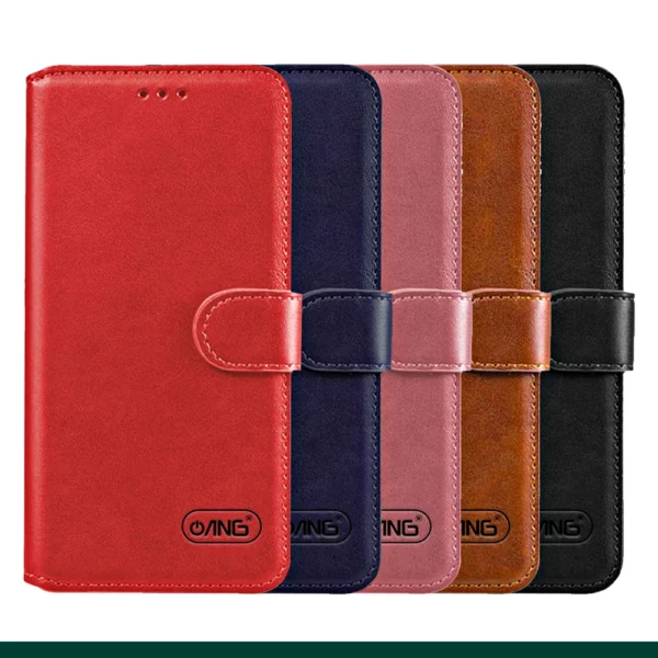 ANG Premium Leather Flip Book Case For iPhone 16 Series