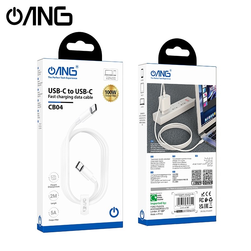 ANG CB04 Type C to Type C High Power 100W Charging Data Cable 2 Meter